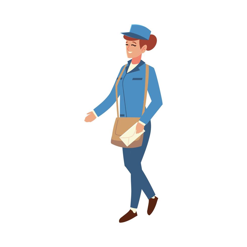 female post office worker with bag and envelope vector