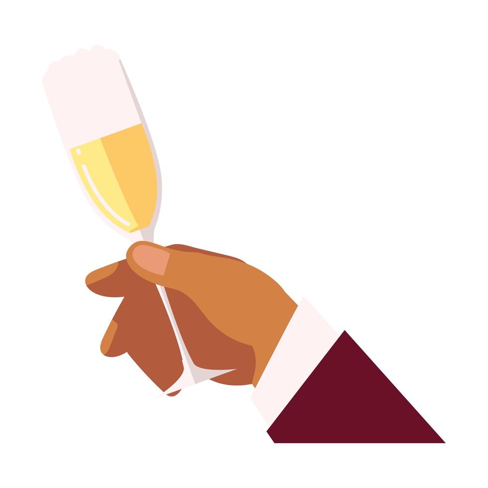 cheers hand holding champagne glass drink liquor vector