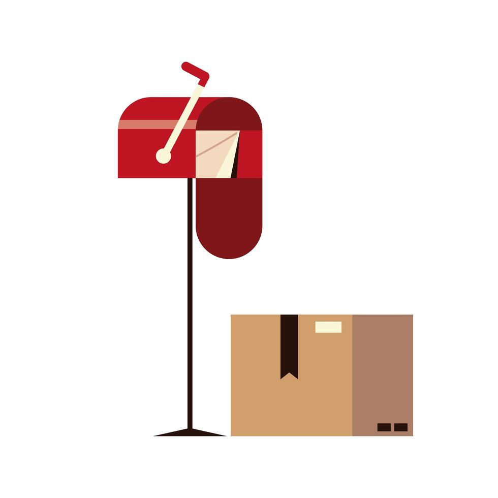 post service mailbox with envelope and cardboard box vector