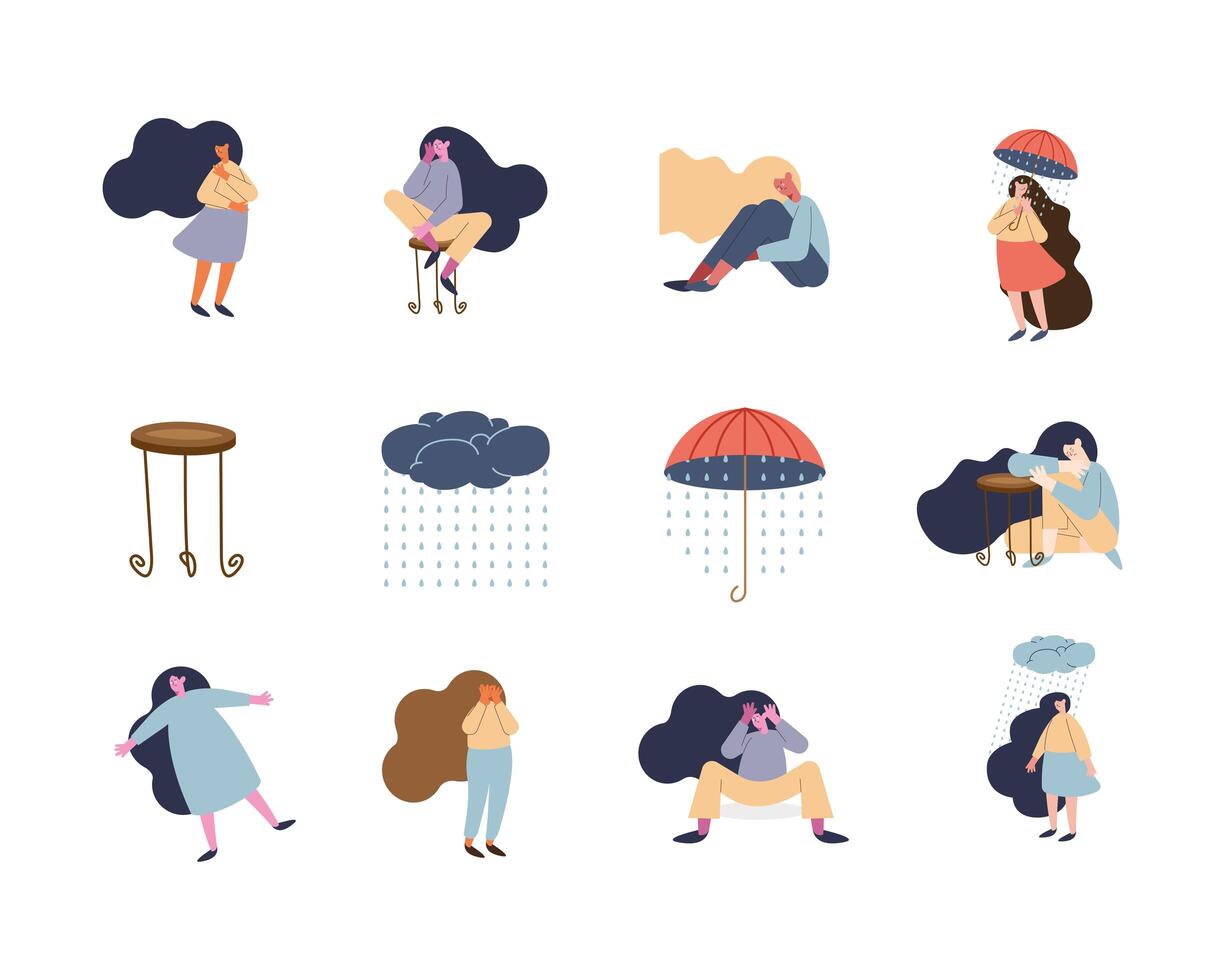 depressed ladies characters vector