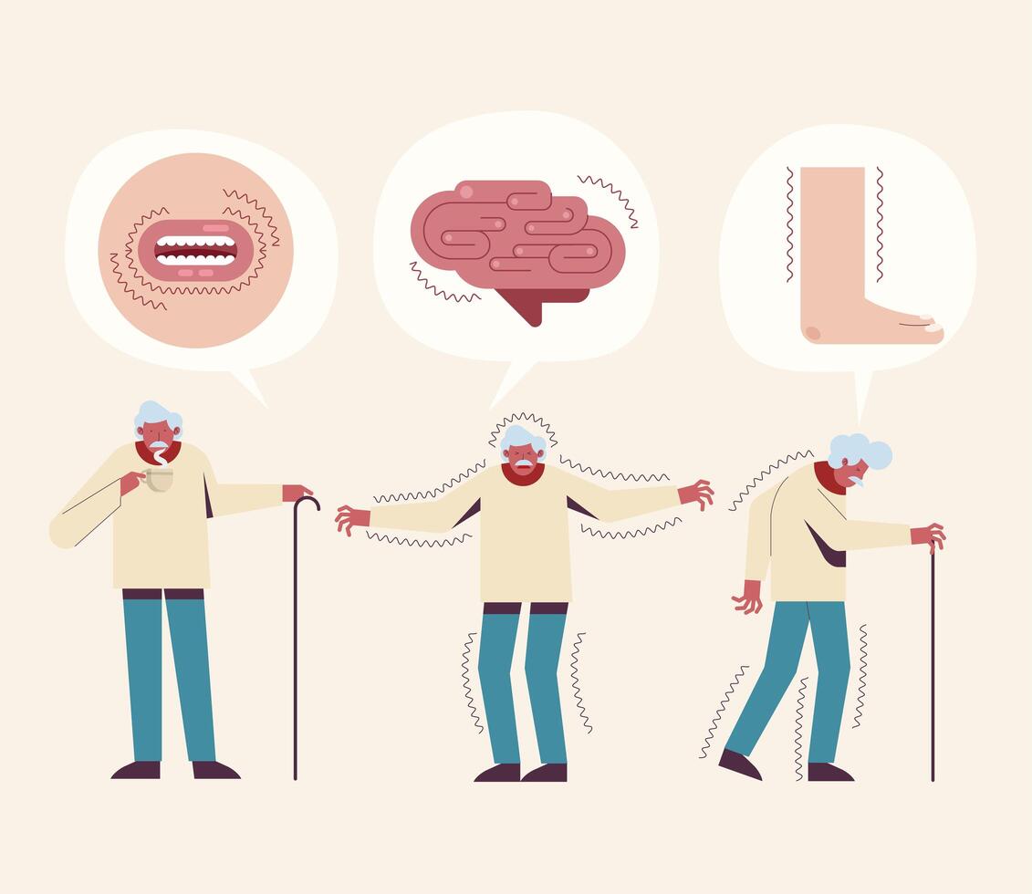 graybeard suffering parkinson vector