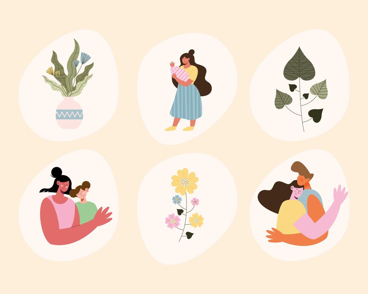 moms and flowers vector