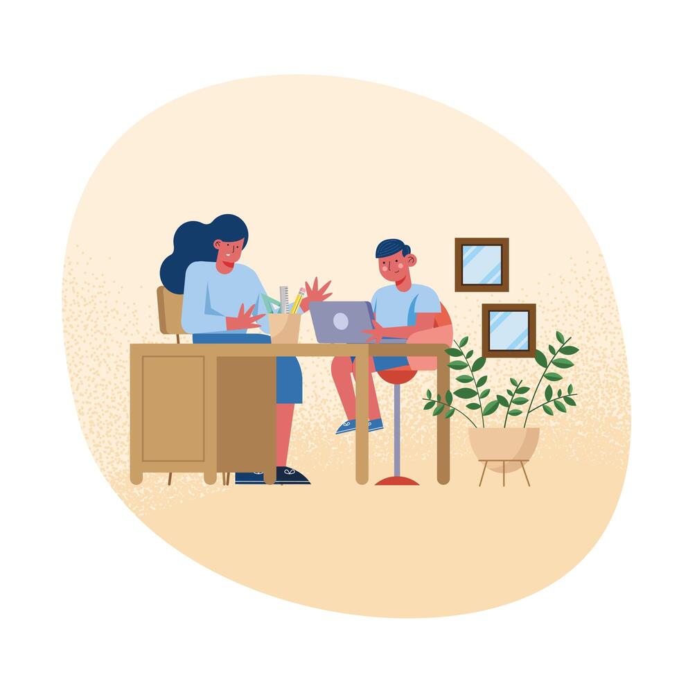 schoolboy and mother vector