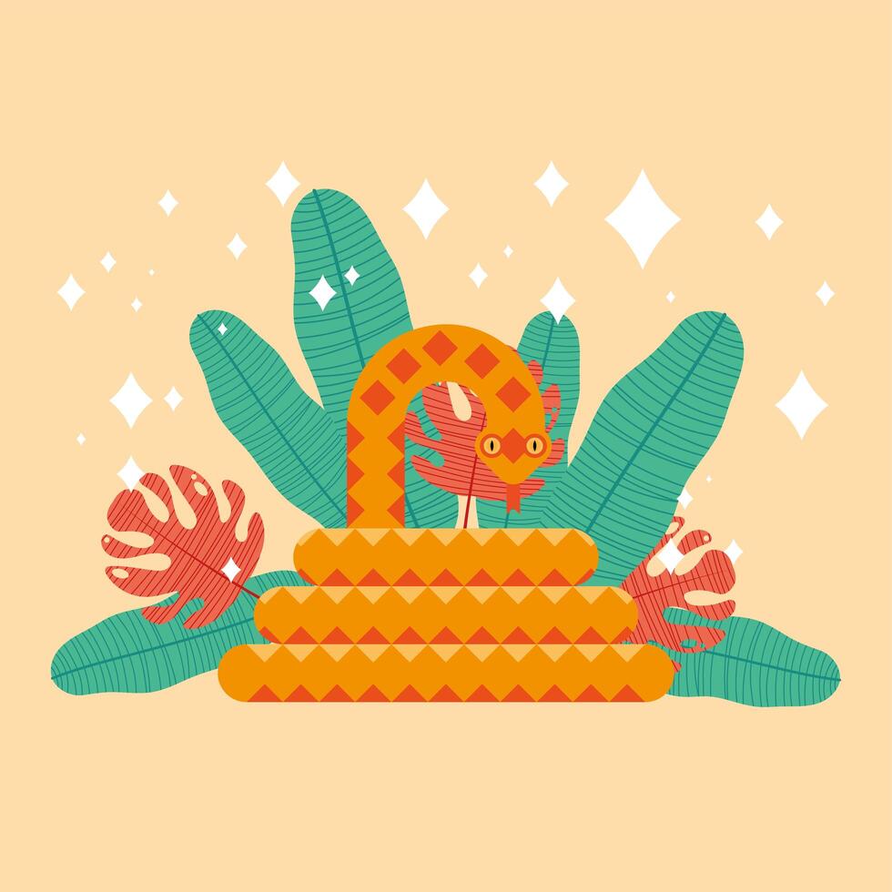 snake amphibian and leafs vector