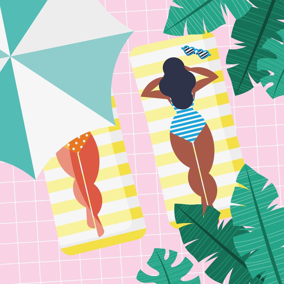 girls tanning in pool vector