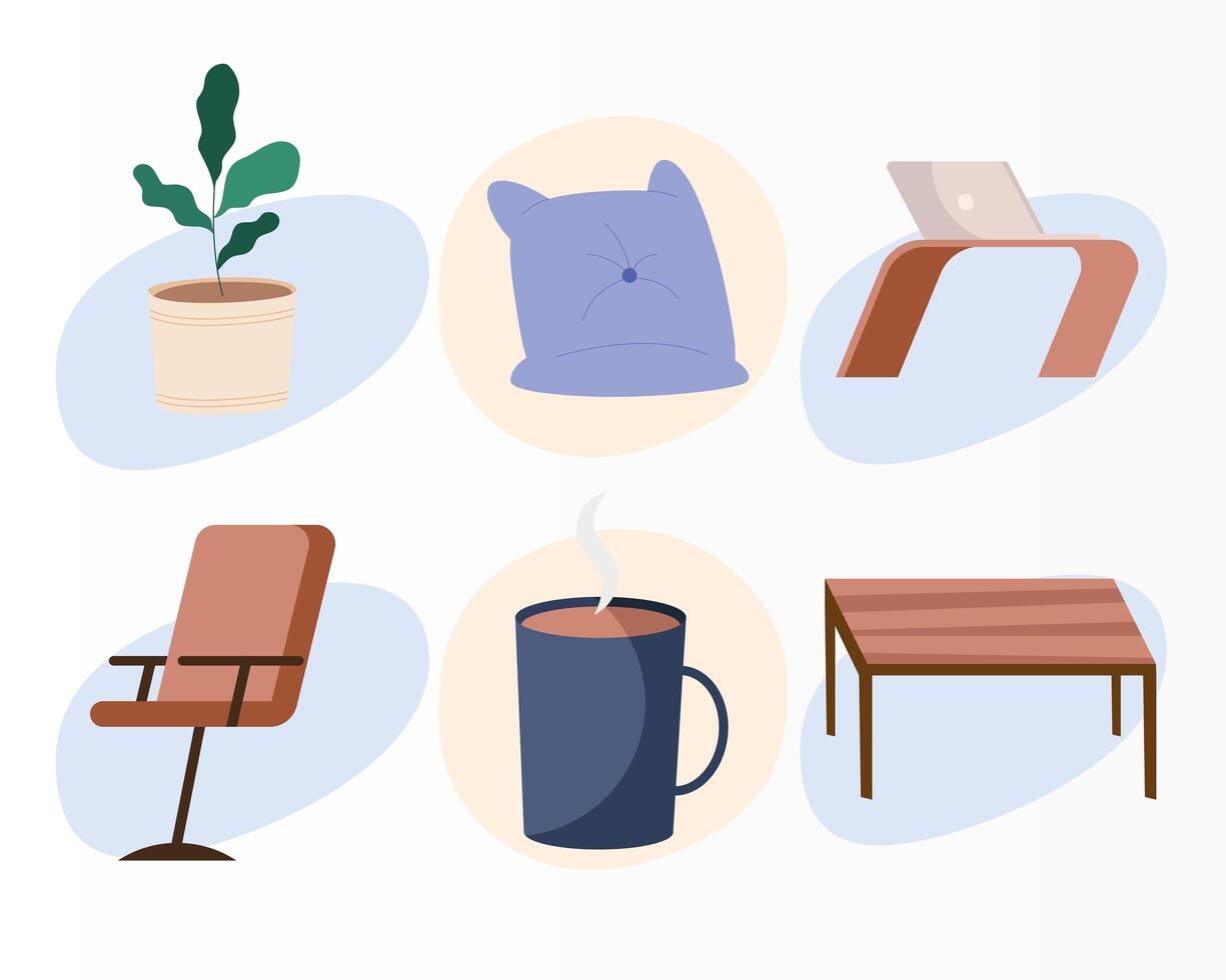bundle of six workplace set icons vector