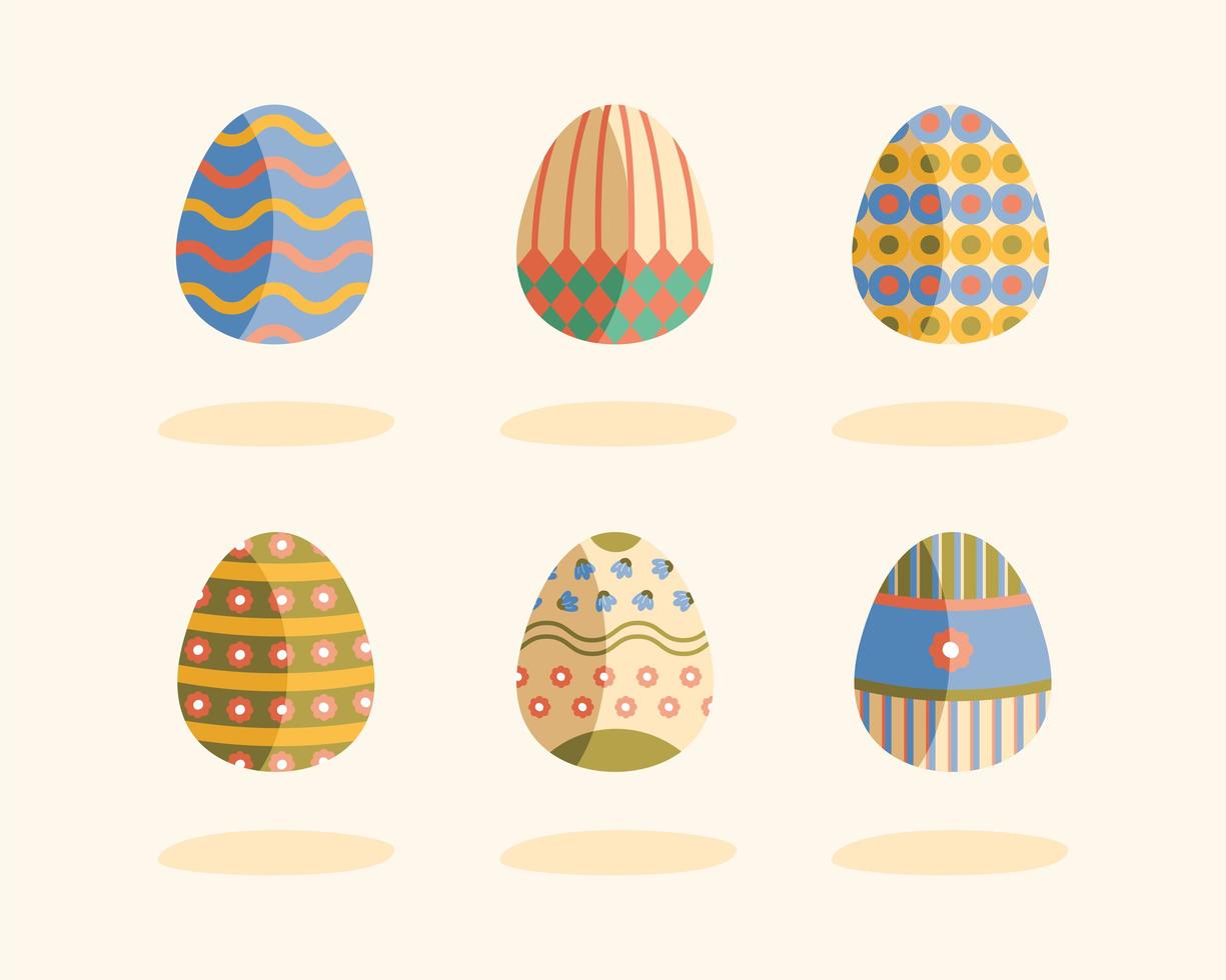 bundle of six eggs painted happy easter vector