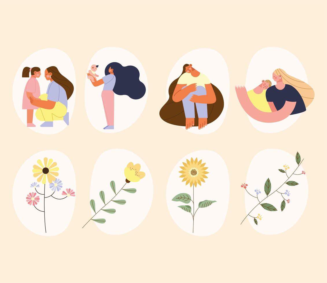 moms and flowers vector