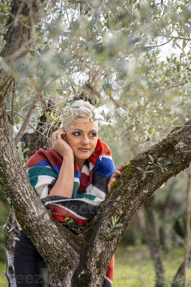portrait short hair blonde girl among the nature photo