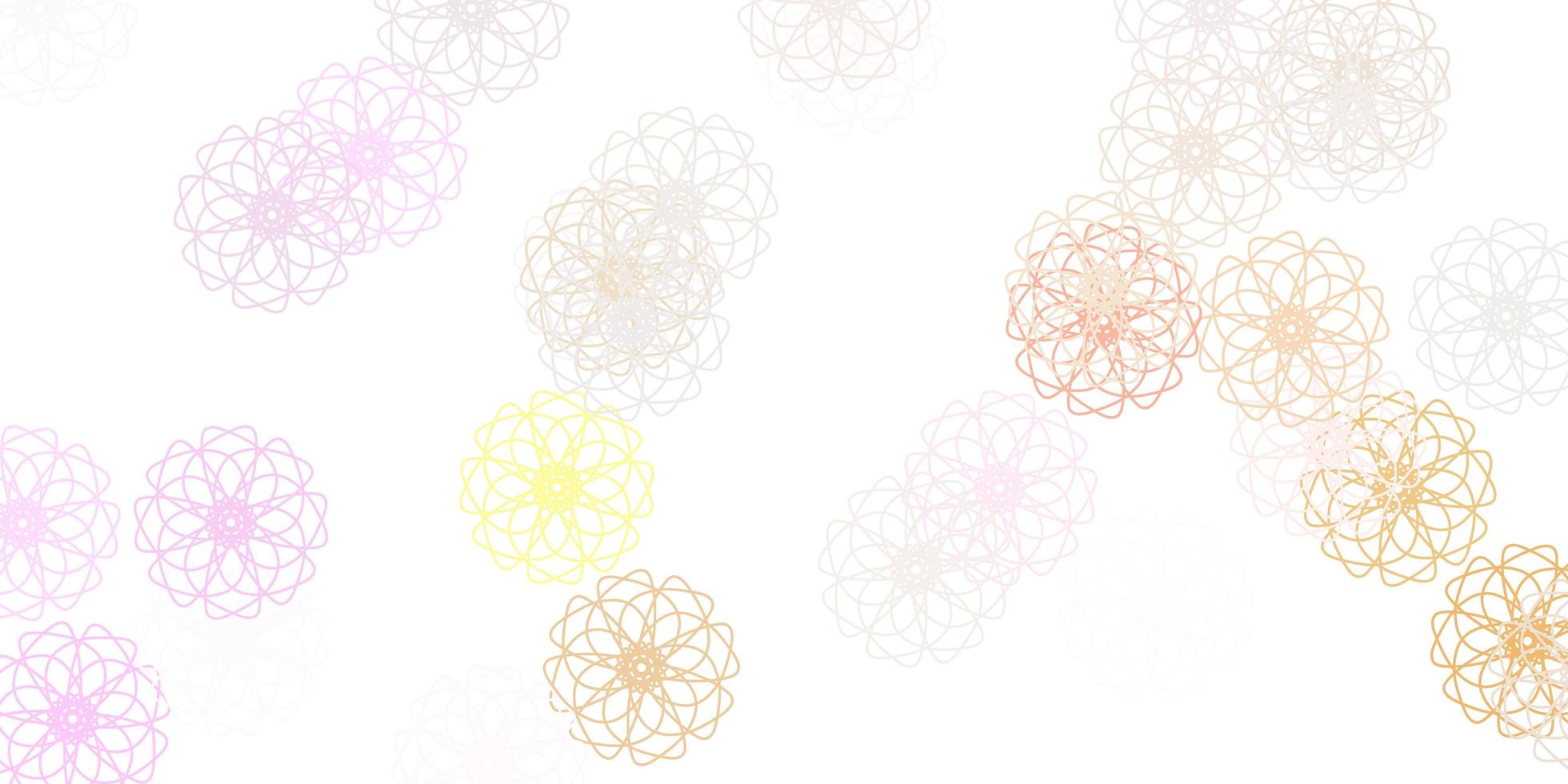 Light pink yellow vector doodle background with flowers