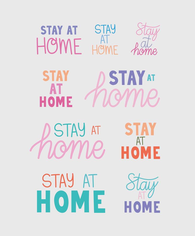 set of stay at home letterings vector