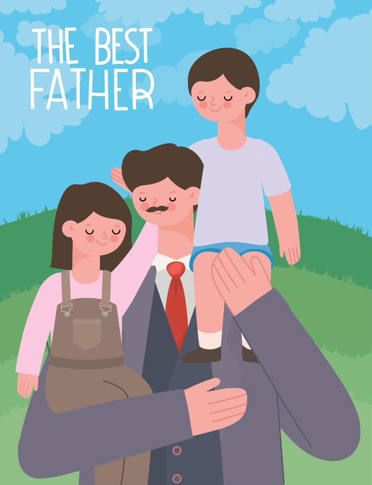 daddys day card with cute family vector