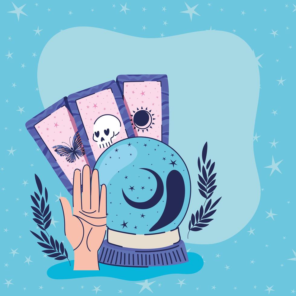crystal ball and set of esoteric icons vector illustration design