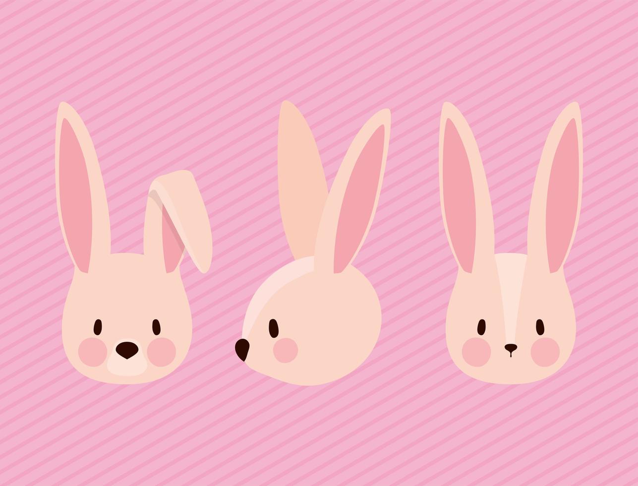 set of cute pink rabbits vector illustration design