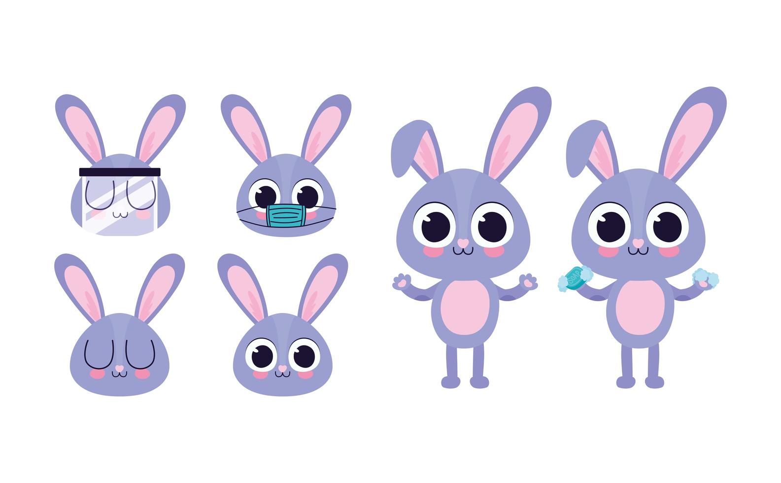 set of cute bunny stickers vector illustration design