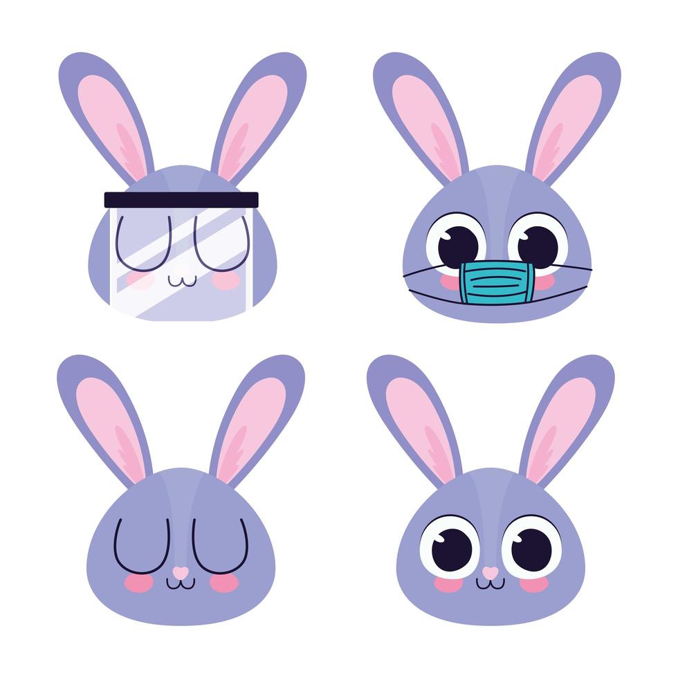 set of cute bunny stickers vector illustration design