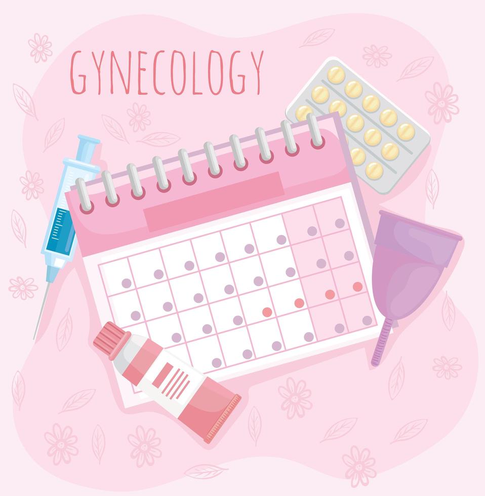 calendar and gynecology health icons vector
