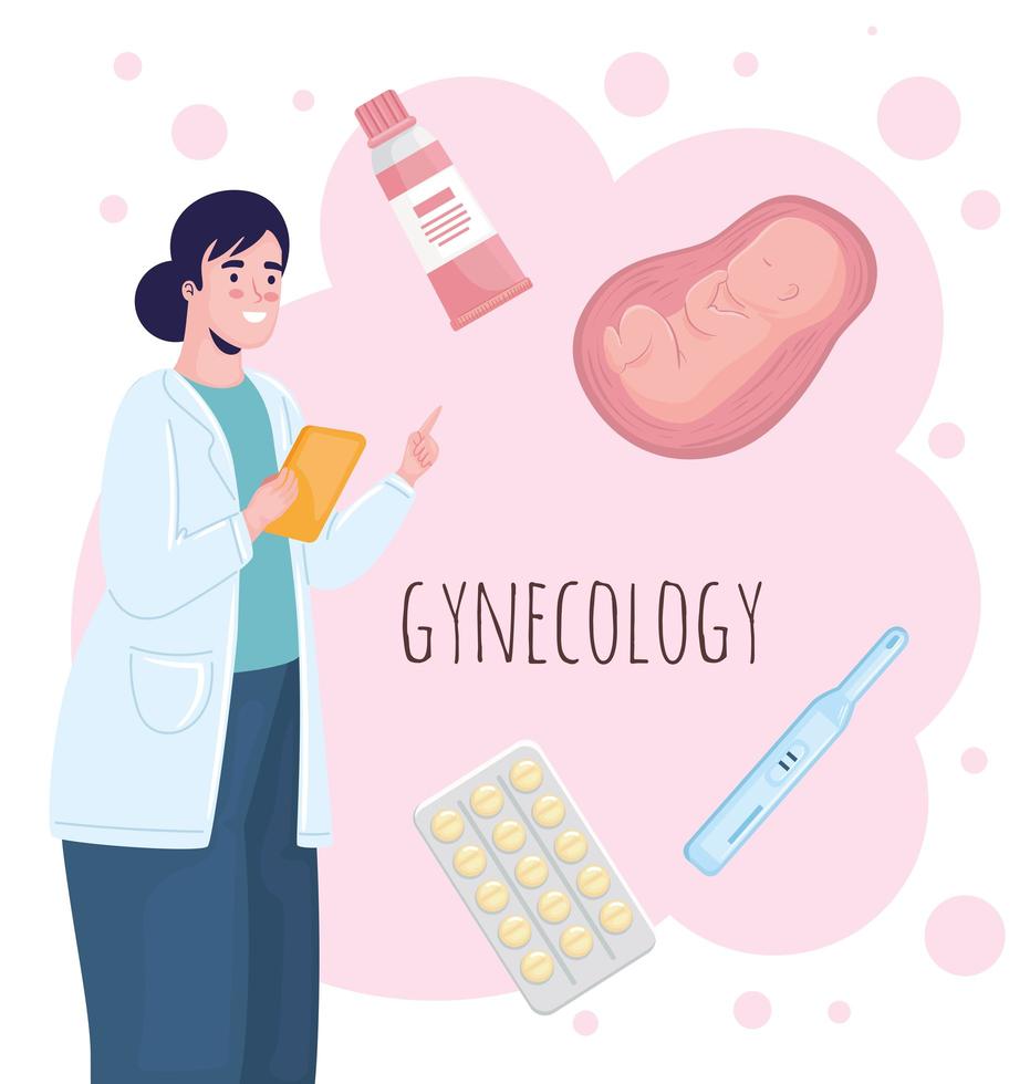 iconos de doctora y ginecología vector