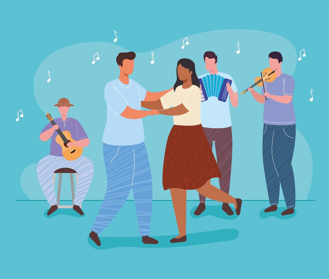 group of musicians and couple dancing characters vector illustration design