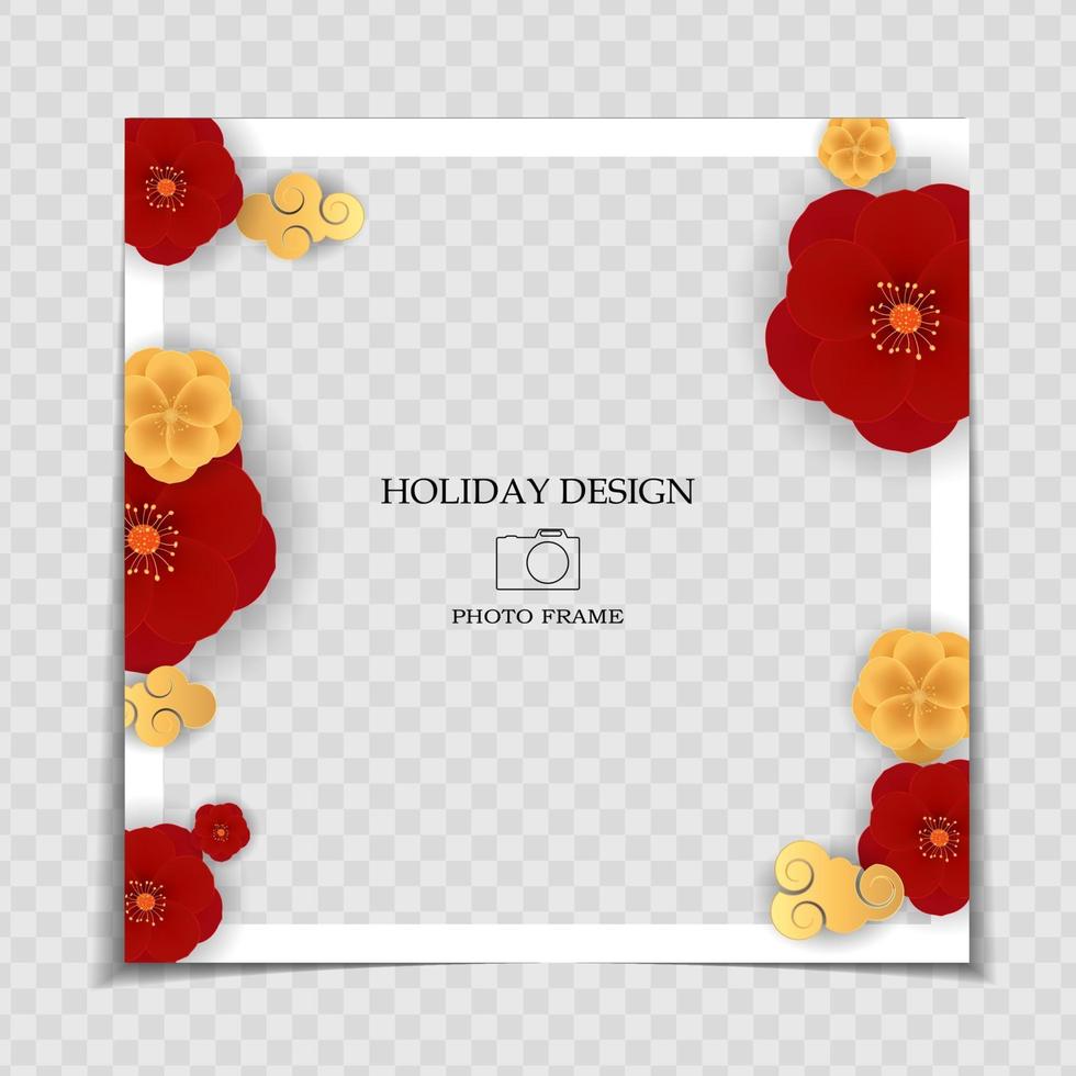 Holiday Background Photo Frame Template. Chinese New Year Concept for post in Social Network. Vector Illustration. EPS10