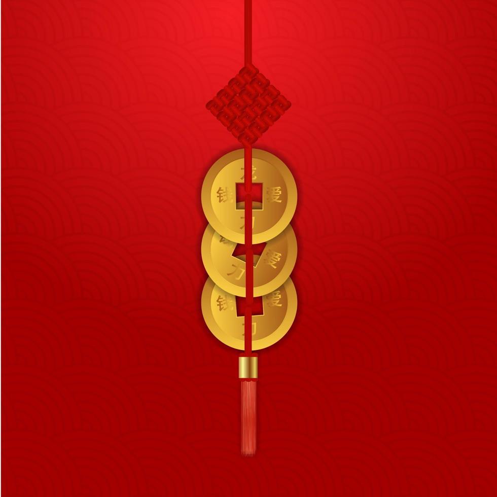 Chinese New Year lucky three coin set. Design element for greeting card, poster, web banner. Vector Illustration EPS10