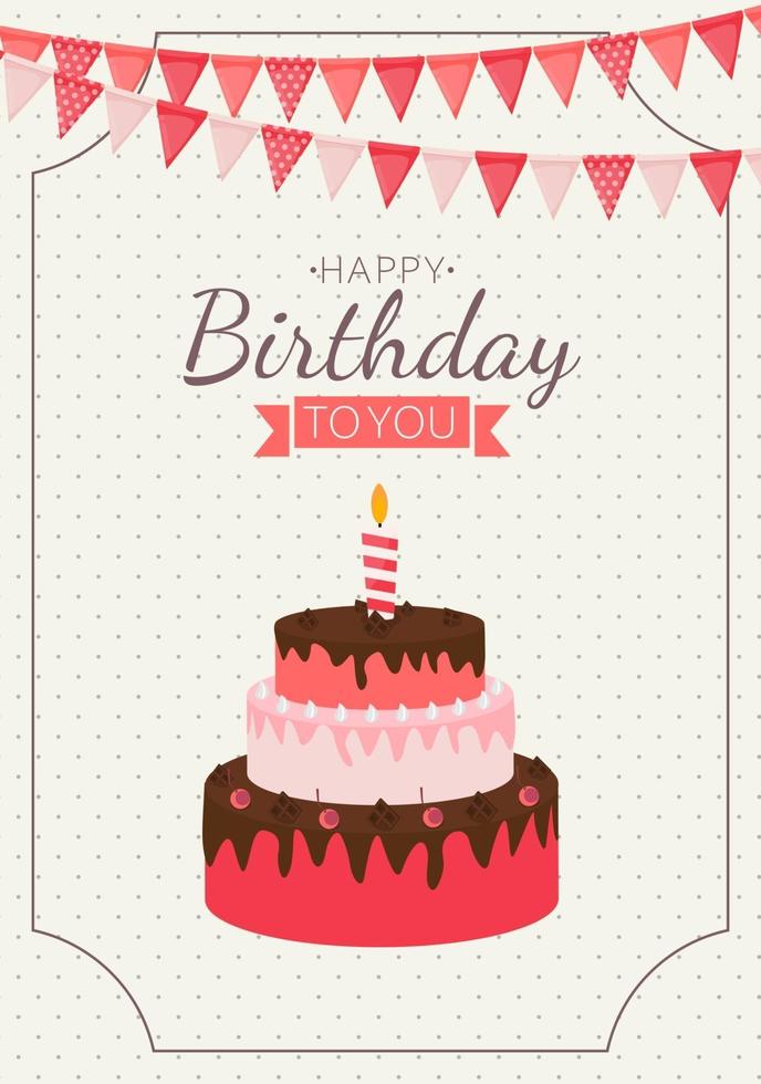 Cute Happy Birthday Background with Gift Box, Cake and Candles. Design Element for Party Invitation, Congratulation. Vector Illustration EPS10