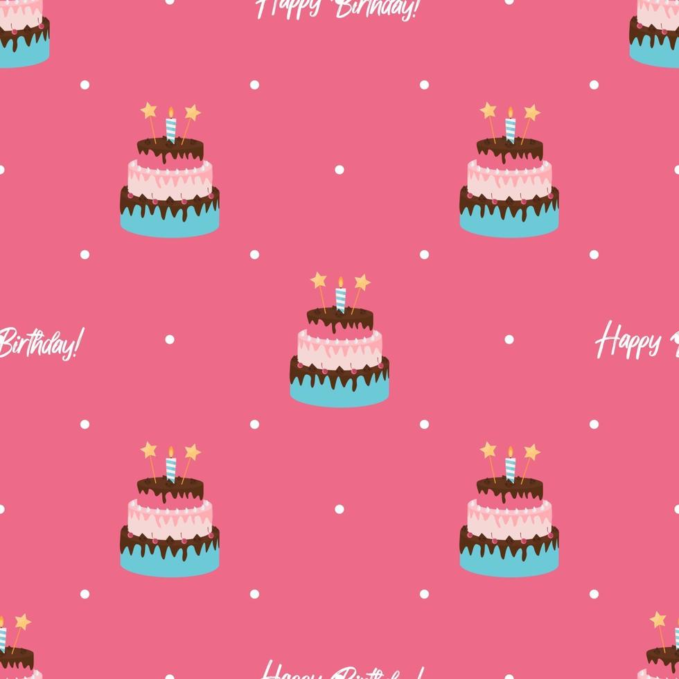 Cute Birthday Seamless Pattern Background with Cake, Candles. Design Element for Party Invitation, Congratulation. Vector Illustration EPS10
