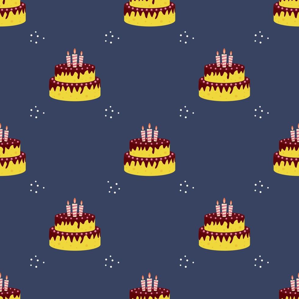 Cute Birthday Seamless Pattern Background with Cake, Candles. Design Element for Party Invitation, Congratulation. Vector Illustration EPS10