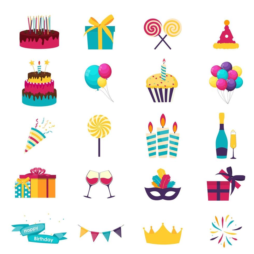 Happy birthday icons set. Icons design for your product, web and mobile applications. Vector Illustration EPS10