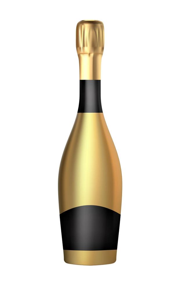 Realistic 3D champagne Golden Bottle Icon. Vector Illustration EPS10