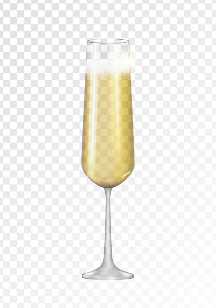 Realistic 3D champagne Golden Glass Icon isolated on transparent background. Vector Illustration EPS10