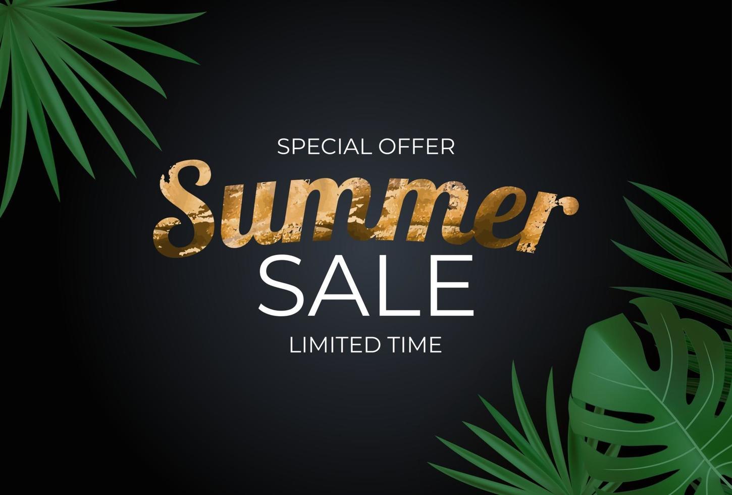 Natural Realistic Black and Gold Palm Leaf Tropical Background. Summer Sale Concept. Vector illustration EPS10