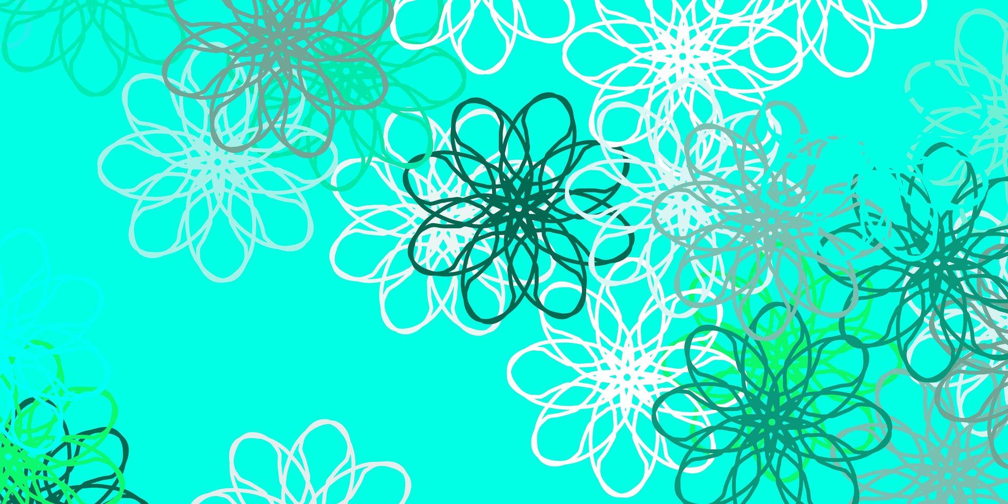 plantilla de doodle de vector verde claro con flores