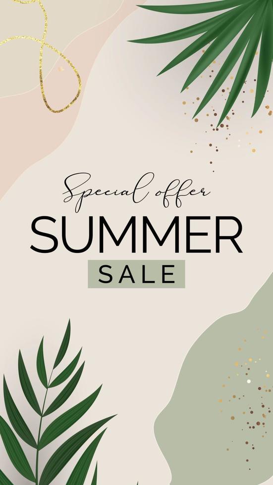 Summer sale poster. Natural Background with Tropical Palm Leaves. Vector Illustration