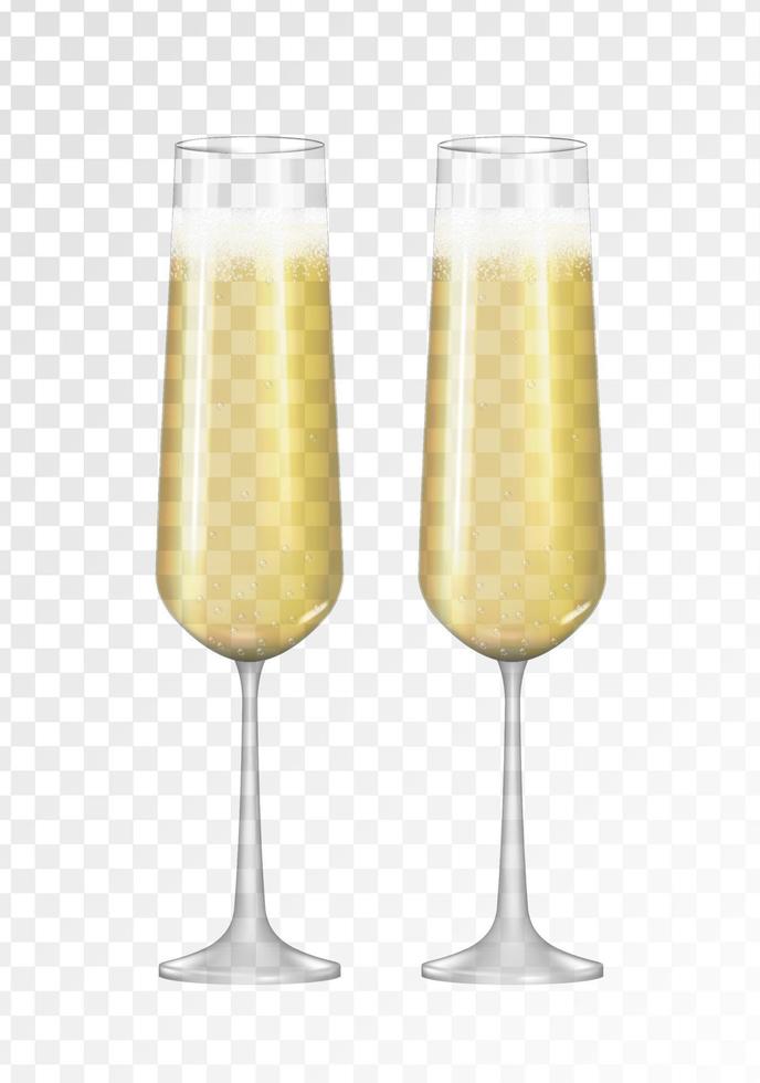 Realistic 3D champagne Golden Glass Icon isolated on transparent background. Vector Illustration EPS10