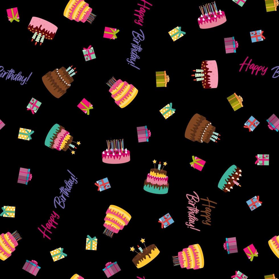 Cute Birthday Seamless Pattern Background with Cake, Candles. Design Element for Party Invitation, Congratulation. Vector Illustration EPS10