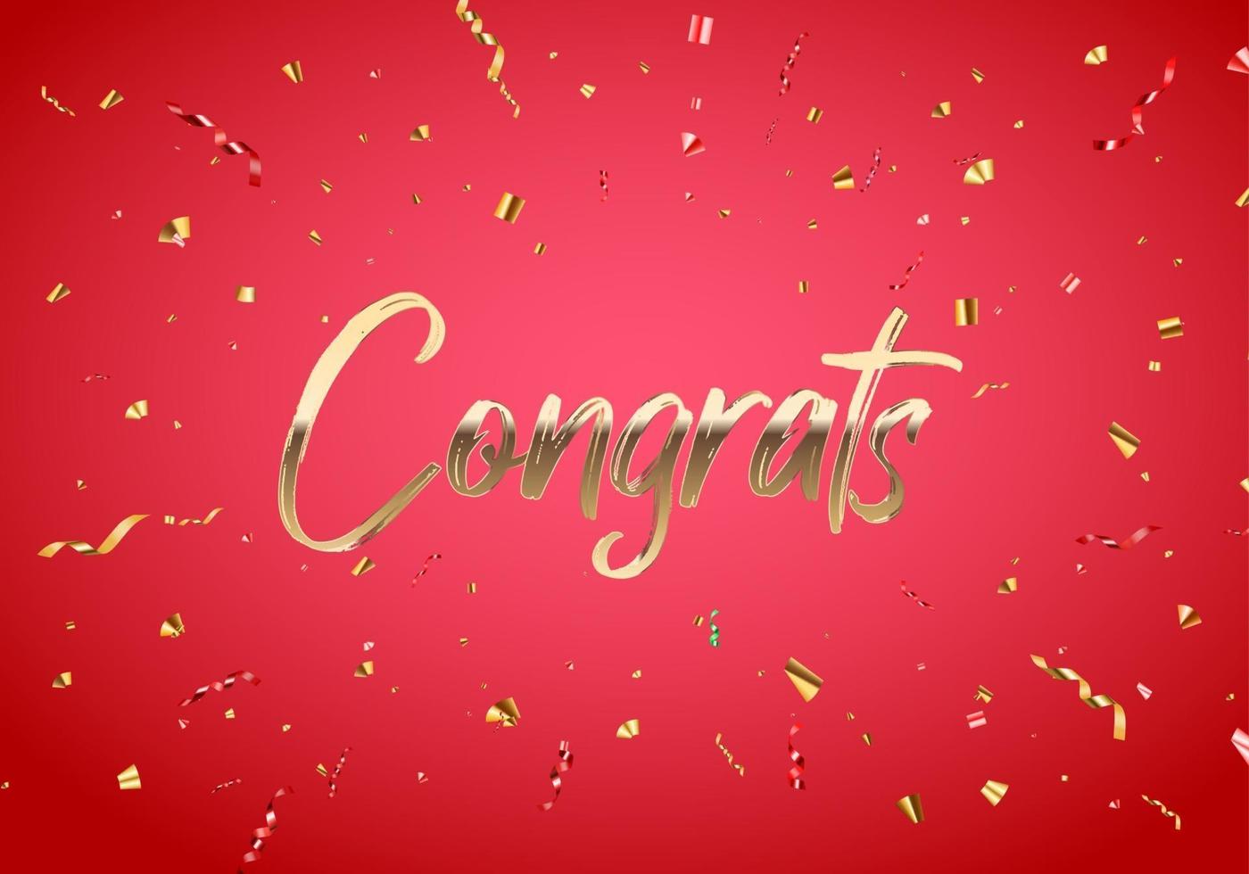 Congratulations banner design with Confetti and Glossy Glitter Ribbon for Party Holiday Background. Vector Illustration