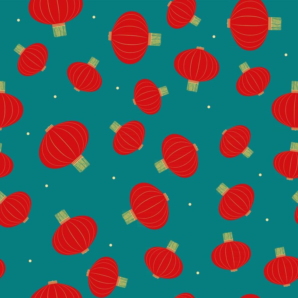Flat red hanging Chinese lanternseamless pattern background for Chinese New Year celebration. Vector Illustration EPS10