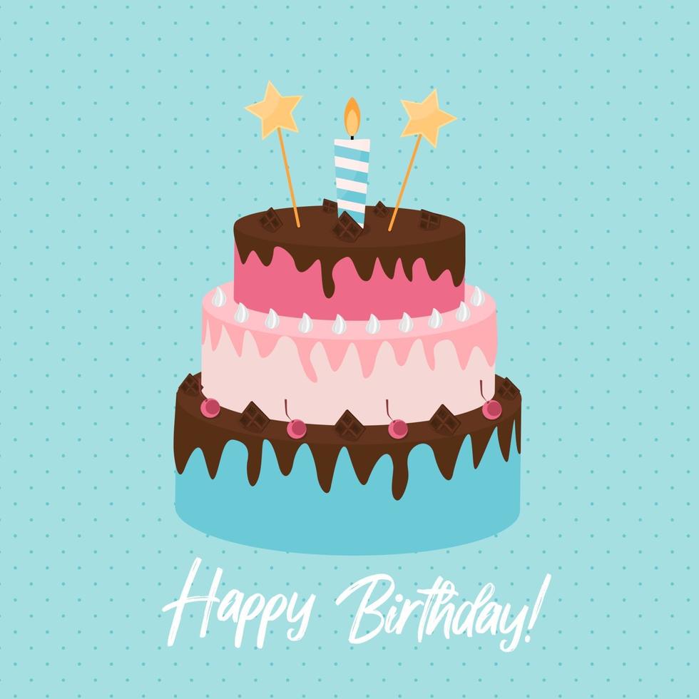 Cute Happy Birthday Background, Cake Icon with Candles. Design Element for Party Invitation, Congratulation. Vector Illustration EPS10