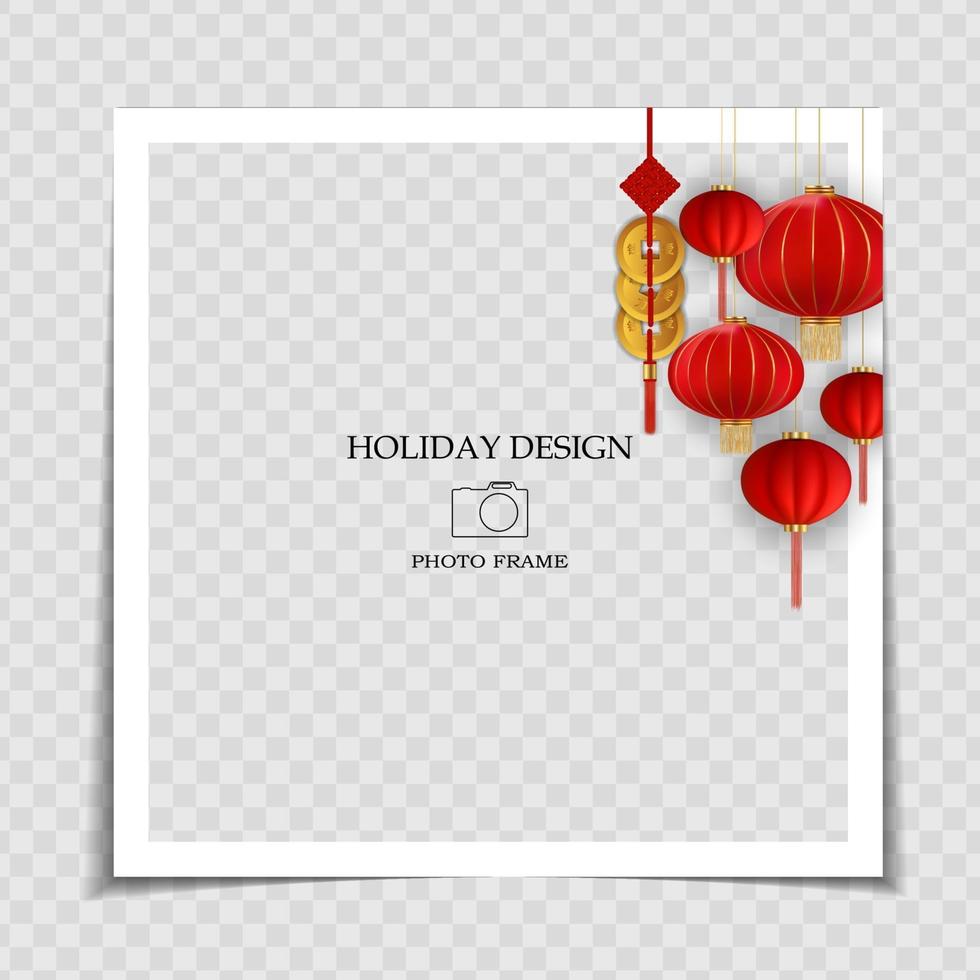 Holiday Background Photo Frame Template. Chinese New Year Concept for post in Social Network. Vector Illustration. EPS10