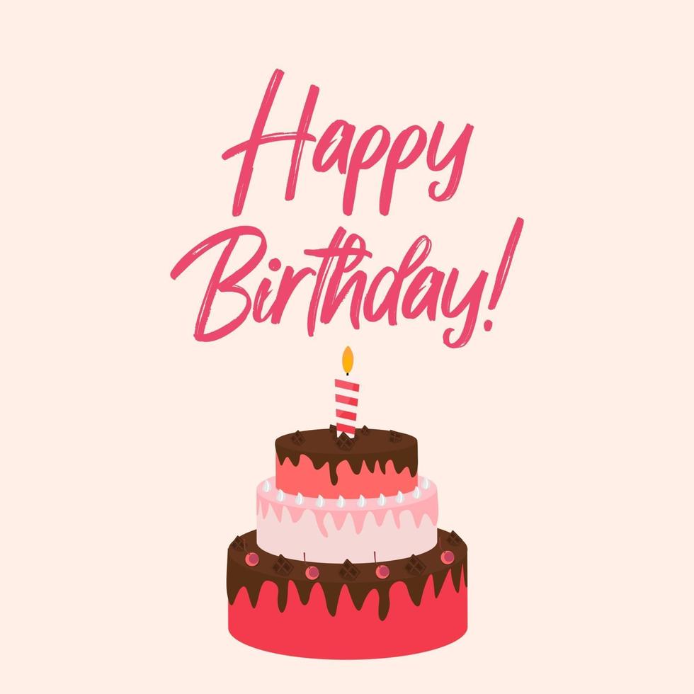 Cute Happy Birthday Background with Gift Box, Cake and Candles. Design Element for Party Invitation, Congratulation. Vector Illustration EPS10