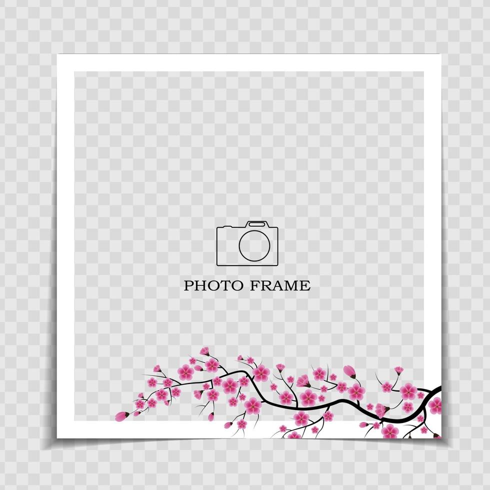 Holiday Background Photo Frame Template. Sarura, plum flower background for post in Social Network. Vector Illustration EPS10