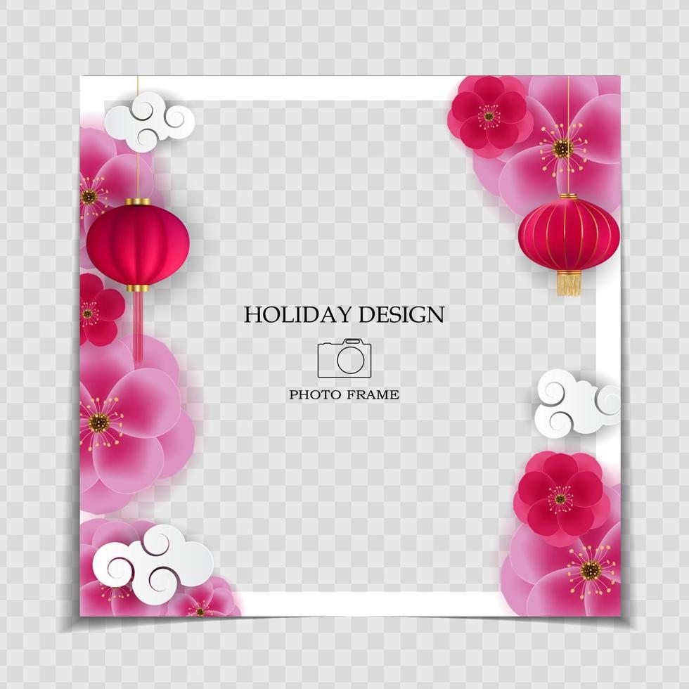 Holiday Background Photo Frame Template. Chinese New Year Concept for post in Social Network. Vector Illustration. EPS10