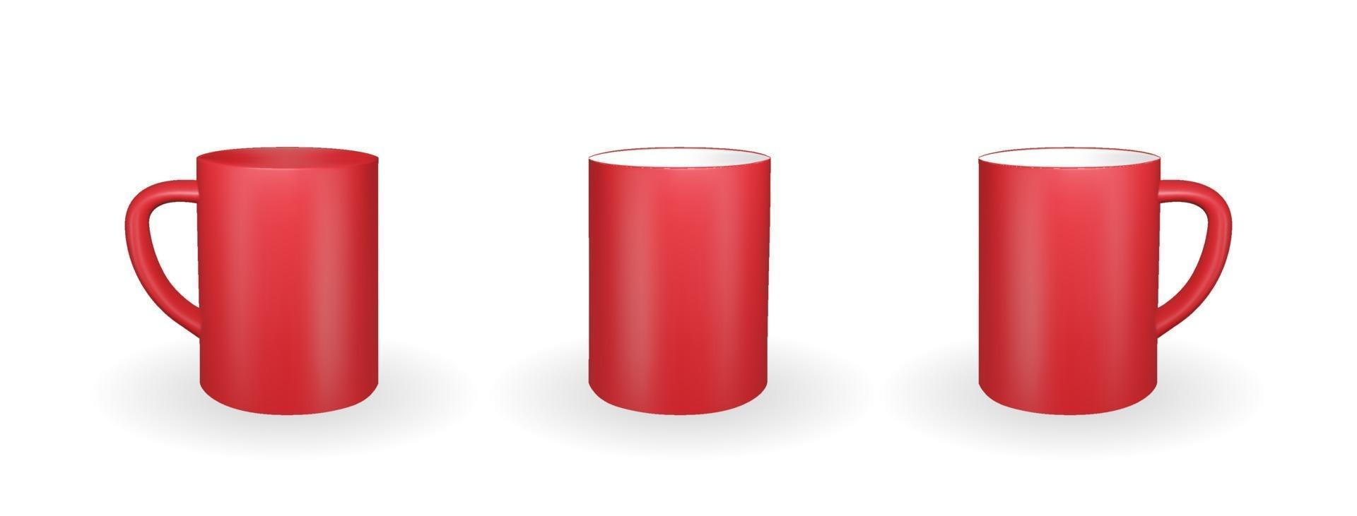 conjunto de taza roja realista sobre un fondo blanco. Representación 3D. ilustración vectorial vector