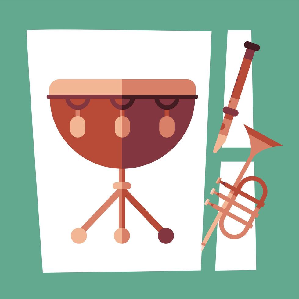 kettle flute and trumpet instrument vector design