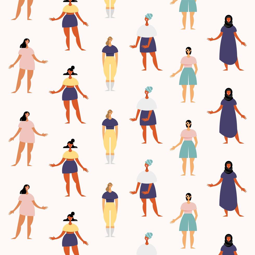 group of diversity girls characters pattern vector