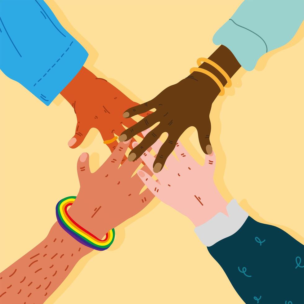 diversidad manos humanos equipo juntos iconos vector