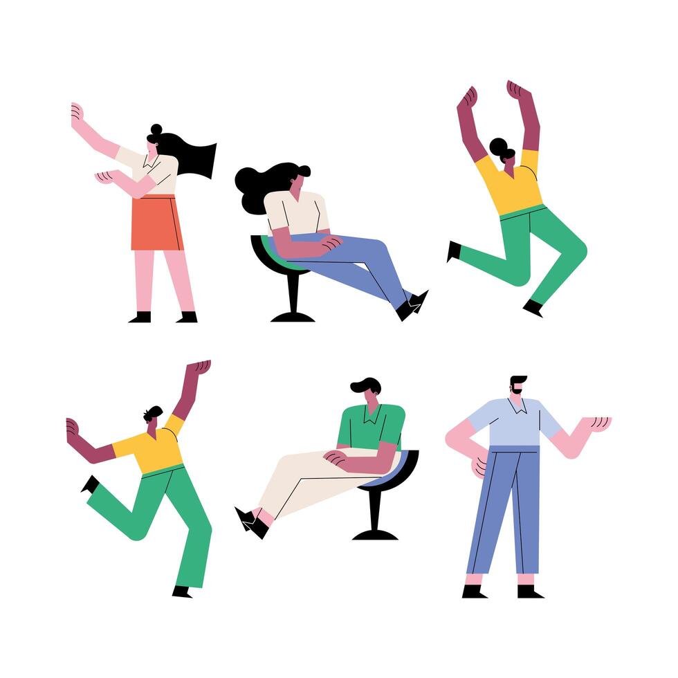 group of people teamwork six workers characters vector