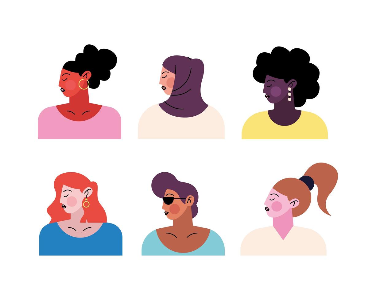group of six young women characters vector