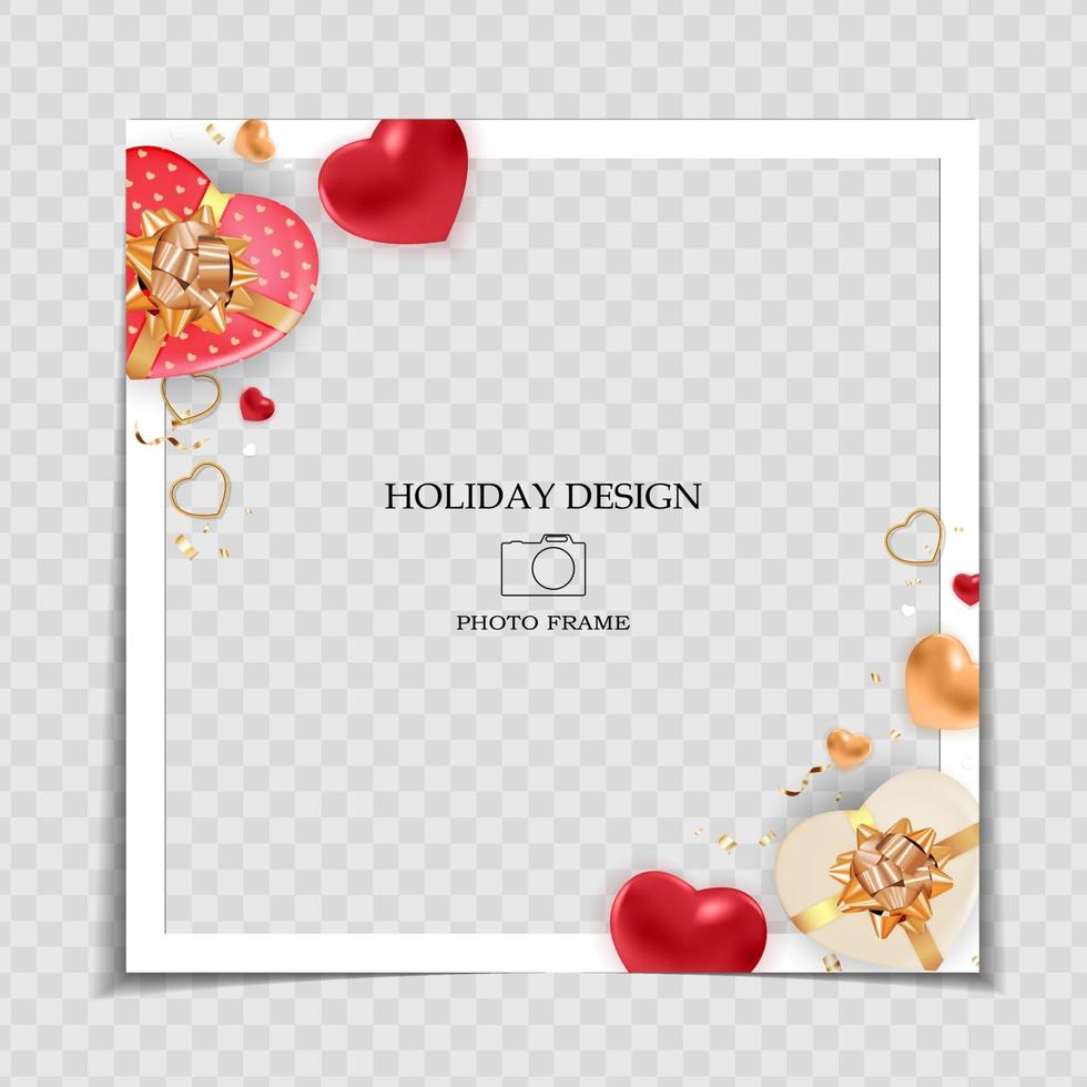 Holiday Background Photo Frame Template. Valentine s Day Love Concept for post in Social Network. Vector Illustration EPS10